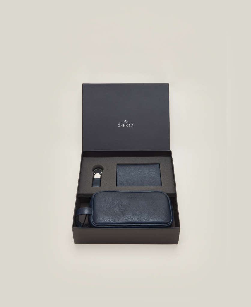 coffret alysse en cuir gainé bleu marine