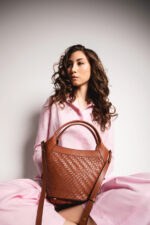 Couffin en cuir tressé Woven Soul Cognac